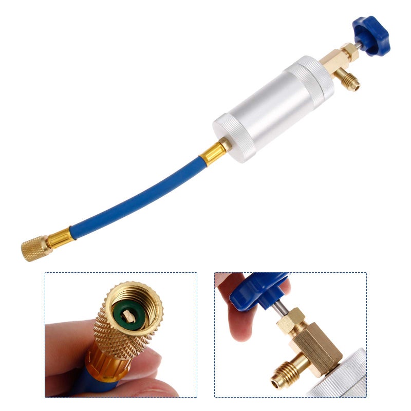 Aupoko R134A AC Oil Dye Injector, Oil Filling Syringe with 1/2" Male and 1/2" Female, Fits for R134A Air Conditioning Universal A/C Injection Tool - Image 2